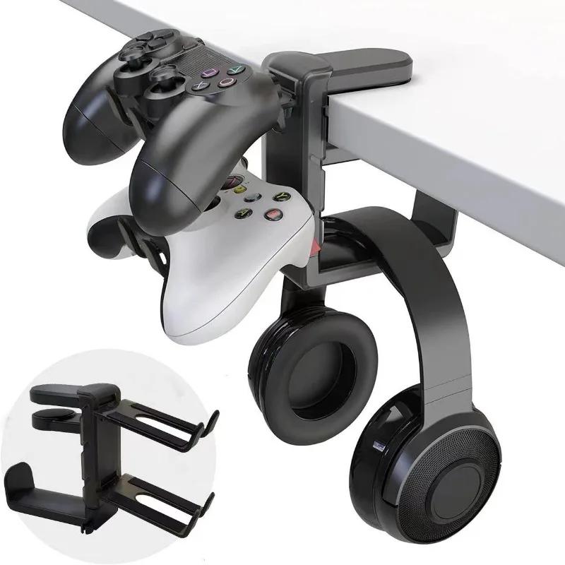 2-in-1 Gaming Headset Stand with Controller Hook - Rotating Adjustable Desk Mount Hanger for Headphones & Gamepad, Space-Saving