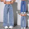Jeans Larghi a Vita Alta da Donna Vestibilità Larga Pantaloni in Denim Decorati con Perle Non Elasticizzati Chic Lavaggio Autunnale Pantaloni Lunghi