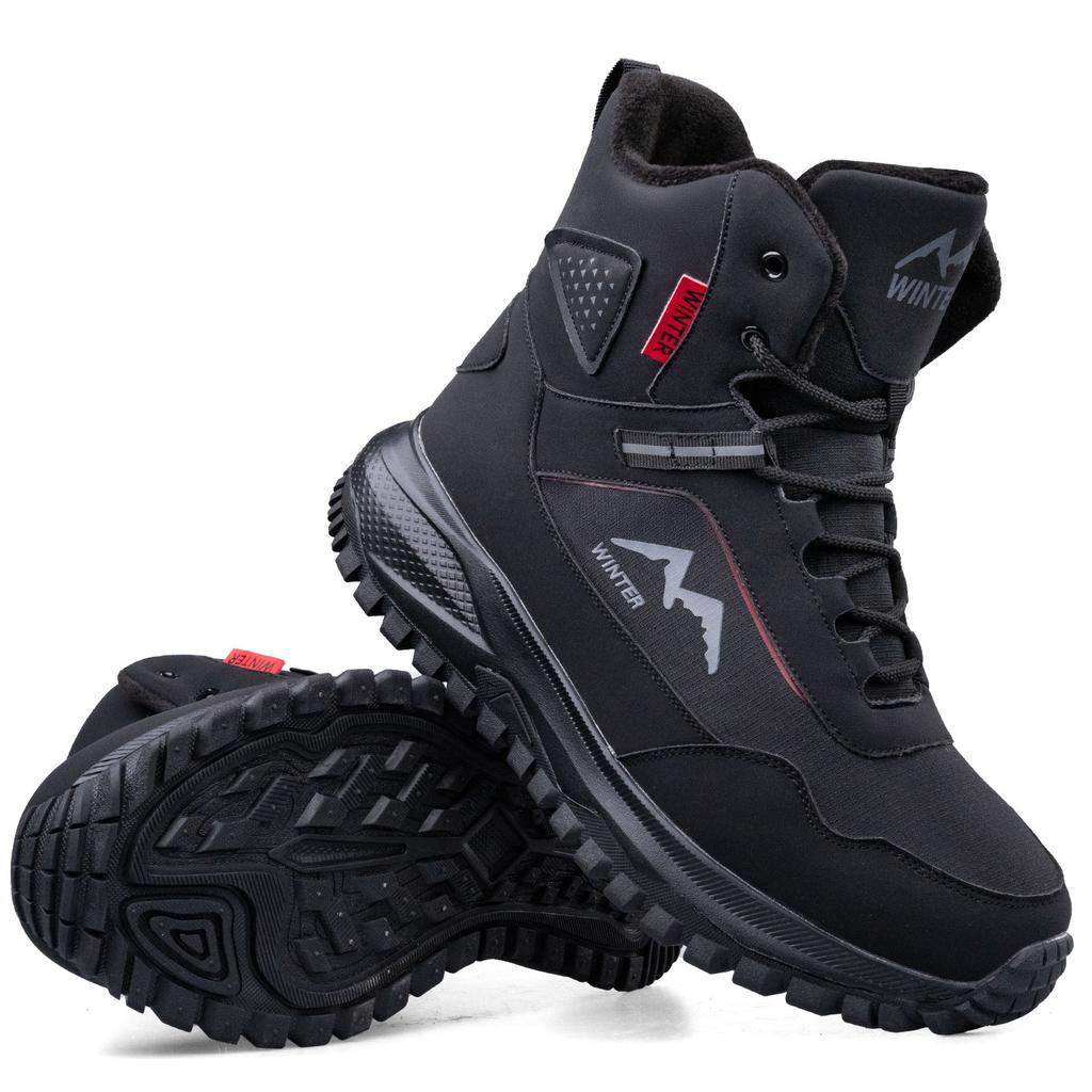 Men's Large Size Soft Sole Heightening Warm Fur a System with Winter Non-slip Hiking Snow Boots Plush Lined Outdoor Sports Cotton Boots