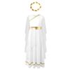 Girls Halloween Ancient Greek Costume Sleeveless Shawl Patchwork Flowy Tulle Dress Head Wreath Headwear