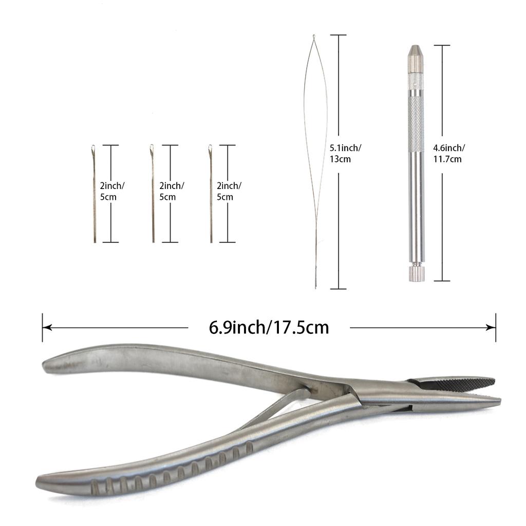 Set de instrumente pentru extensii de păr Extensii Clești mâner din aluminiu Cârlig de tragere a acului Bucla de înfilare Ace de tricotat pentru confecţionarea perucilor