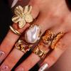 Trendy Metal Flower Open Ring Set - Women's Unique Irregular Design Jewelry