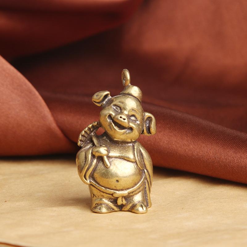 Brass Cartoon Pig Eight-Jie Keychain Pendant Tianpeng Marshal Second Brother Cute Pendant Small Copperware Wholesale