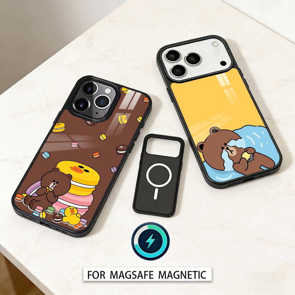 Cartoon L-LINE F-Friends Cute Brown Phone Case For iPhone17,16,15,14,13,12,Pro,Max,Magnetic For Magsafe Wireless Charging