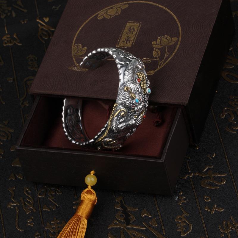 Bracelet Pixiu Wide Edition Exquisite Carving Wealthy and Open Mouth Trendy Male Dominance Bracelet