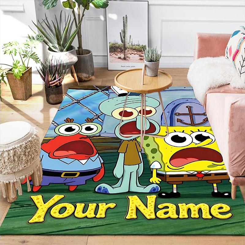 Custom 1Pc Cartoon Trio Custom Name Flannel Personalized Rug Non Slip Floor Mat Soft Carpet for Living Bedroom Office Home Decor Gift