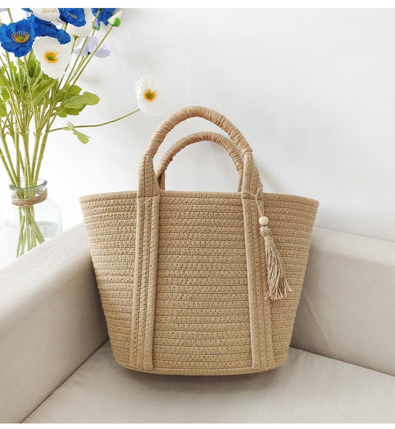 Women Handbags New Ins Simple Fashion Versatile Cotton Rope Woven Bag Straw Woven Bag Holiday Beach Bag Bags 2024 summer