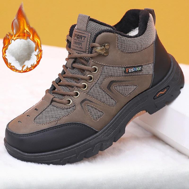 Winter Warm Snow Boots for Men Lightweight Non-Slip Sneakers Comfortable Outdoor Lace-Up Hiking Shoes Walking Work Short Boots With Faux Fur Lined