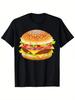 Men'S Retro Cheeseburger Graphic T-Shirt - Black Short Sleeve Round Neck Tee Wit
