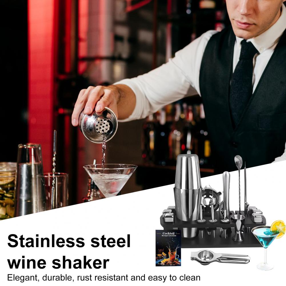 23Pcs Stainless Steel Cocktail Shaker Set with Stand for Drink Mixing Martini Shaker Jigger Strainer Mixer Spoon Tongs Opener