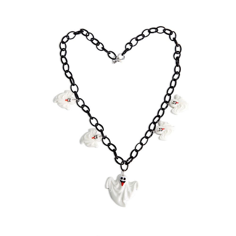 Resin Pumpkin Ghost Necklace Skeleton Cartoon Halloween Decorative Necklace Adjustable Ghost Pendant Chain Cosplay Party