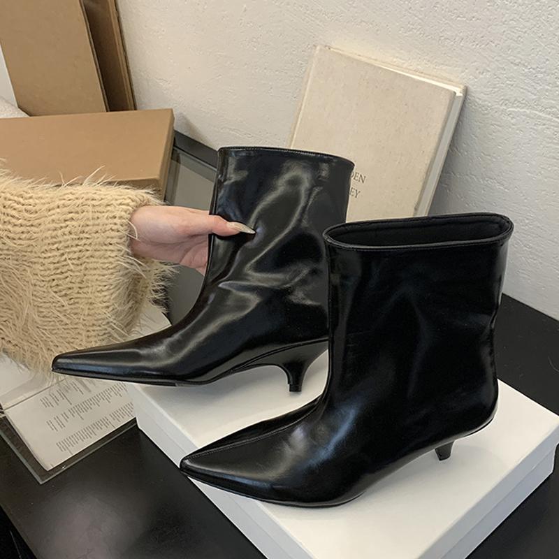 Street Style Sexy Pointed Toe Ankle Boots Women Party Dress Pumps Shoes Thin Low Heels Modern Short Botas  De Mujer