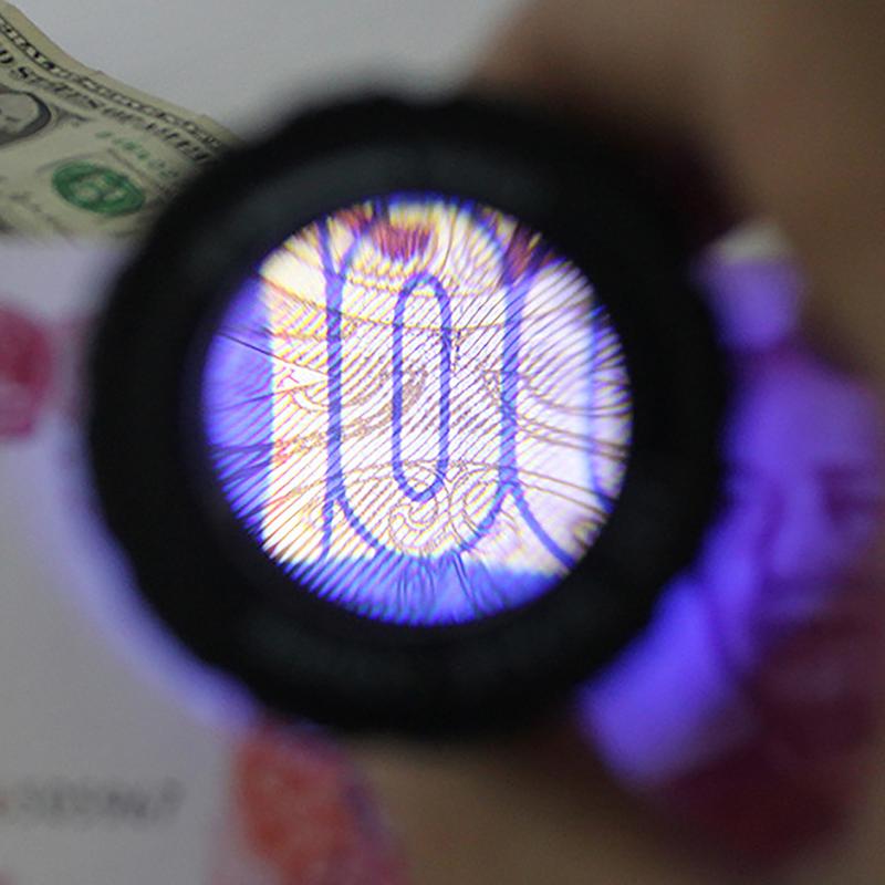 30X Pocket Magnifier with LED & UV Light, Illuminated Magnifying Glasses Adjustable Focal HD Loupe for Jewelry, Reading, Scale Tool