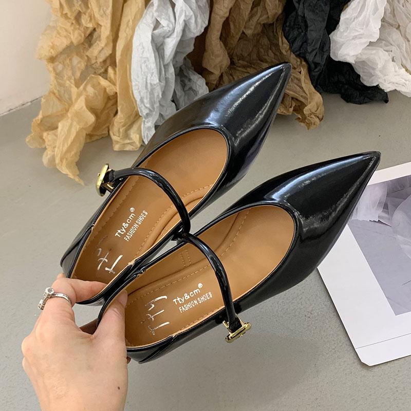 Fashion Fashion Buckle Strap Women Mary Janes Flats Shoes Pointed Toe Ladies Flats With Shoes Female Shallow Comfortable Daily Footwear
