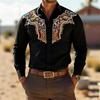 Men's Retro Fashion Printed Long-Sleeve Shirt, Western Cowboy Style, Slim Fit Casual Shirt, Comfortable Fabric, Sizes XS-6XL
