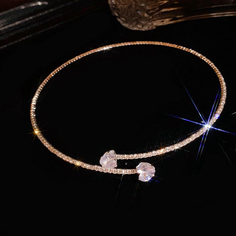 Elegante Französische Retro Zirkonia Herz Halskette - Luxuriöser Modischer Schlüsselbein Kette Schmuck