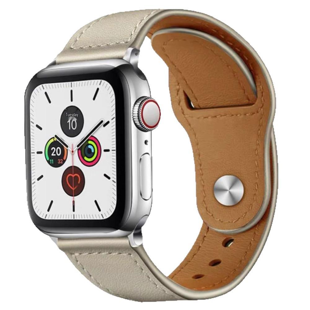 Compatible with Apple & Huawei: Retro Genuine Leather Snap-On Watch Band