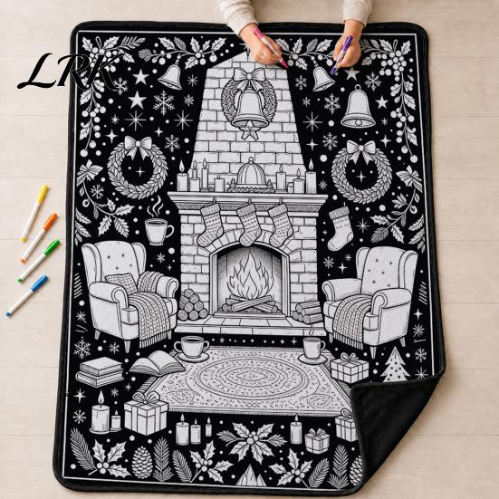 Customizable Souvenir for Birthdays Christmas DIY Coloring Blanket Adults And Kids, Color Your Own Blanket, 59" x 51" Soft Cozy Polyester Couch Cover