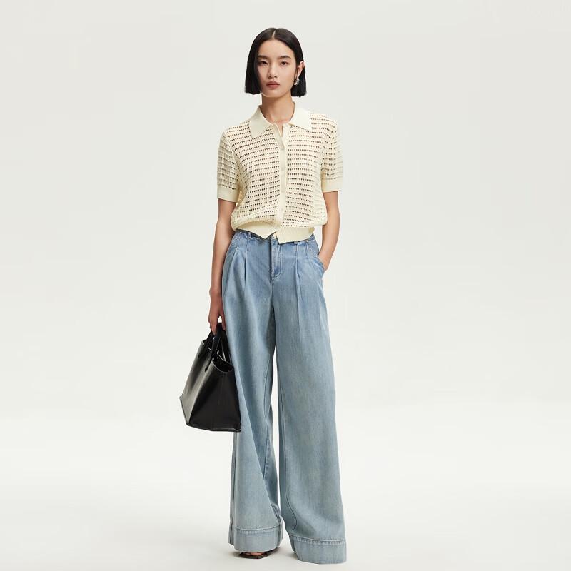 VEROMODA Women's Cotton Lyocell Blend Button Lapel Knit Top