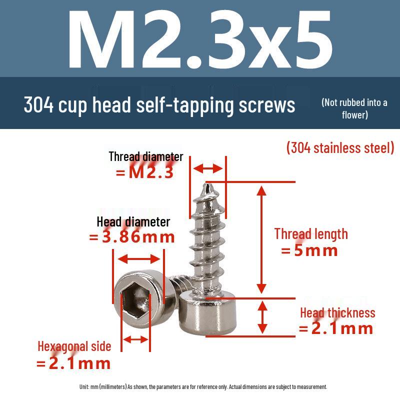 304 Pan Head Self-Tapping Coarse Thread Screw M1.7-M6 with Hex Socket
