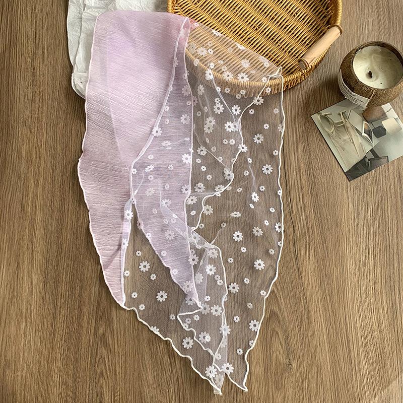 Headscarf female idyllic spring and summer new lace splicing small flower triangle scarf scarf female scarf flower headband hair accessories