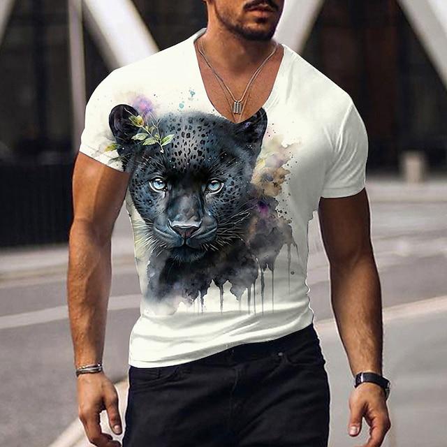 Oversized Animal T-shirt Unisex Black Tees Lion Print Shirts Pattern V-neck Tops Fashion Casual Short Sleeve Summer Unisex's Clothing