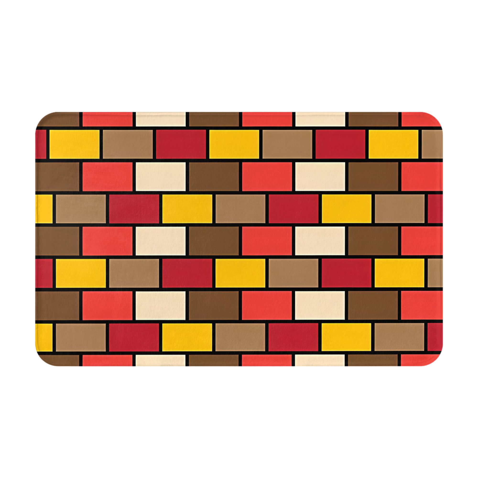 

Colorful Grid Pattern Doormat, Yellow Brown Orange Red Geometric Floor Rug, Machine Washable Polyester for Entryway Living Room 40x60cm