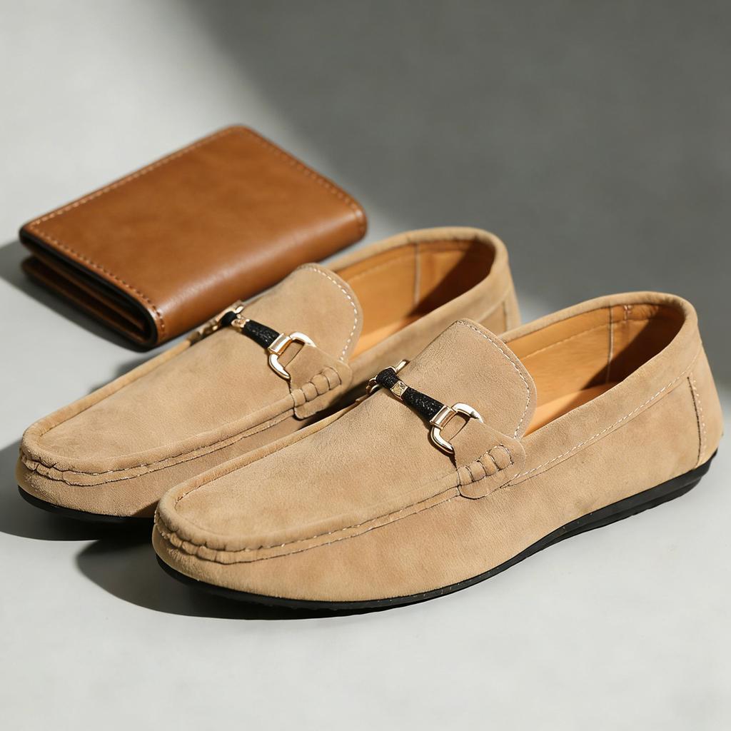 Classic Suede Leather Shoes Men Slip On Loafers Preppy Lightweight Breathable Wallking Driving Shoes Comfort Casual Men Sneakers