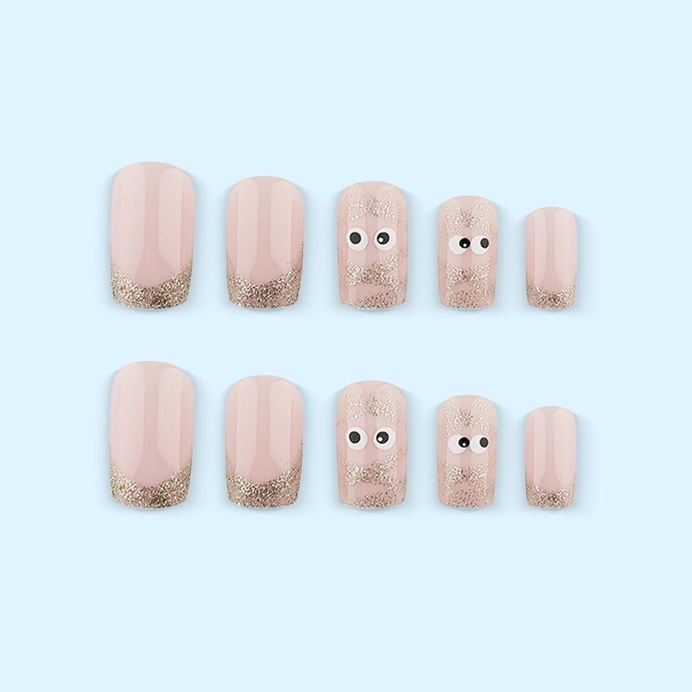 Cartoon Eyes Nail Tips: Halloween Mummy Style Fake Fingernails
