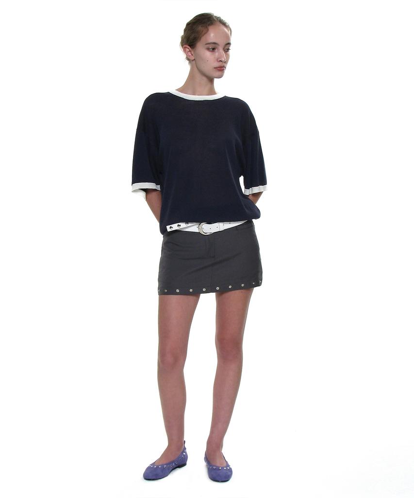 PARTIMENTO WOMEN Linen Oversized Ringer Crewneck Knit_Navy