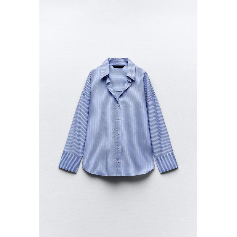 Spring/Summer New Arrival French Style Boyfriend Style Temperament Wild Long Sleeves Polo Collar Stripes Oxford Shirt 8372390