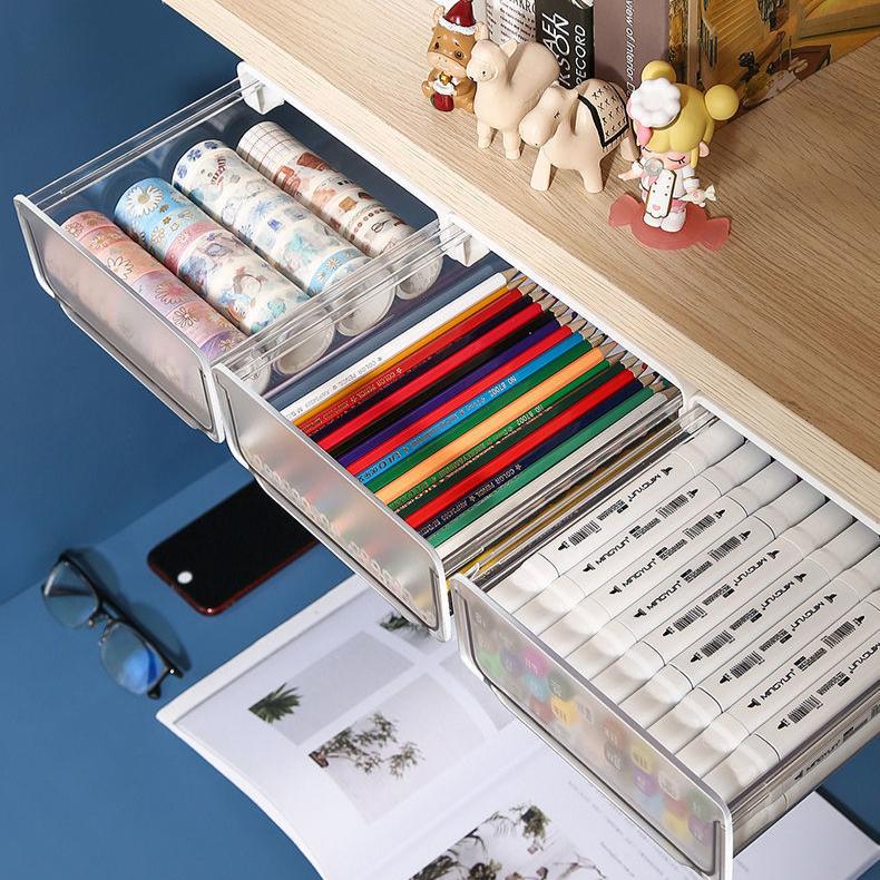 Drawer Style Storage Box Under the Table Office Desktop Sundries Organizer Bin Home Cosmetics Punch-Free Hidden Stationery Shelf