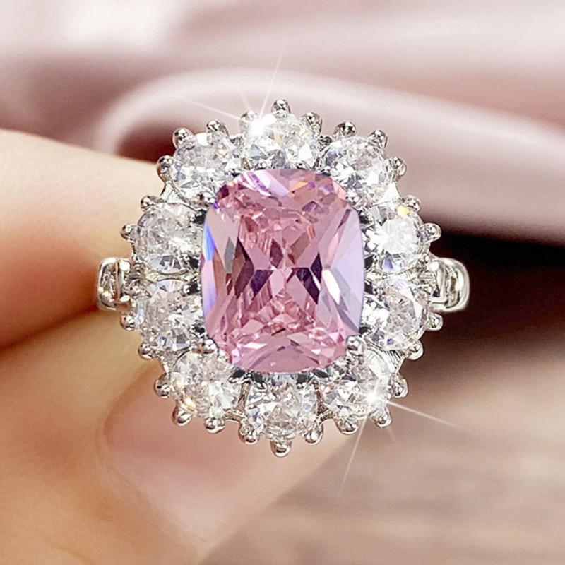 Huitan Trendy Prong Setting White/Pink/Blue Cubic Zirconia Lady Rings for Wedding Party Anniversary Gift Engagement  Accessories