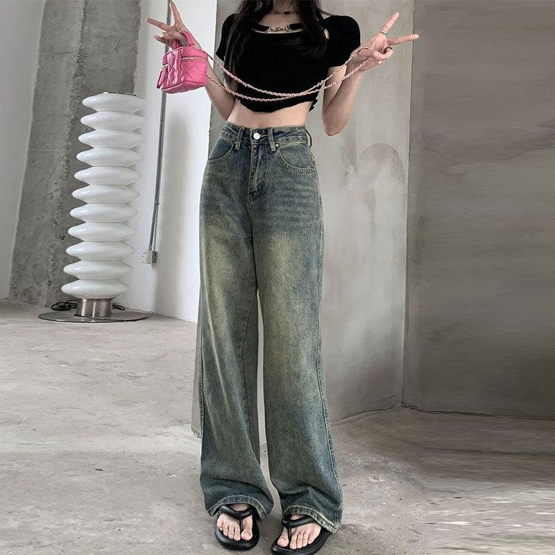 2026 New Nostalgic Retro High Waist Straight leg Jeans for Women's Casual American Loose Floor Dragging Wide Leg Pants