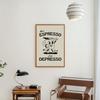 Retro Cartoon Character Coffee Canvas Painting Print Fun Kitchen Poster More Espresso Less Depresso Quote Wall Art Picture Decor (with Frame)