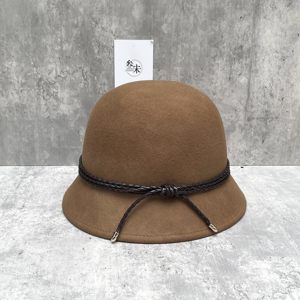 White Moonlight Wearing Australian Hair Top Hat Women'S French Hepburn Style Showing Face Small Wool Bucket Hat