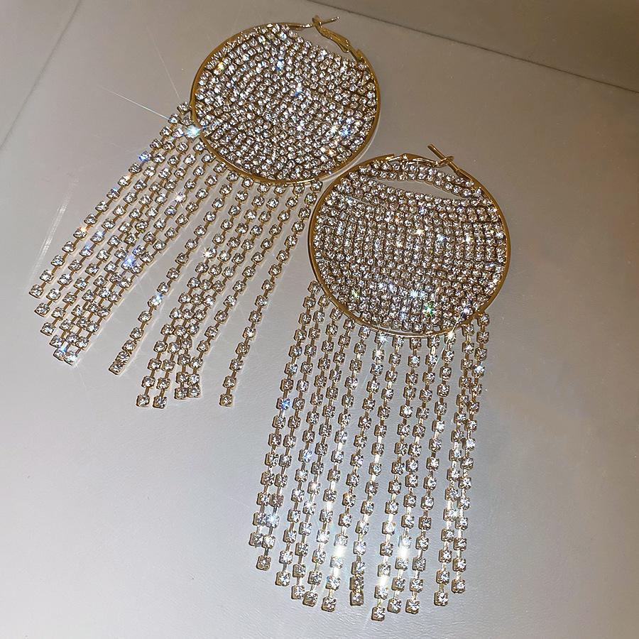 European and American Silver Needle Diamond-encrusted Round Fringed Stud Earrings French Light Luxury Earrings Niche Design Earrings