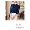 Bow-tie chiffon women's long-sleeve shirt, 2026 new model, spring and autumn blue blouse