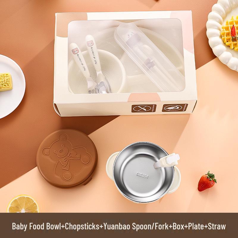 Kids Tableware Set: Anti-Fall Suction Bowl, Baby Plate, Training Chopsticks, Spoon & Fork