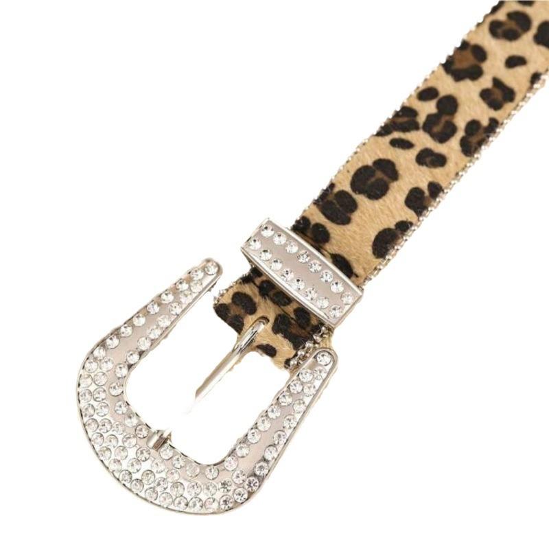 Subculture Men And Women Personality Millennial Wind Pin Buckle Leopard Print Spice Girl High Sense Retro Rhinestone Decorative Belt Tide