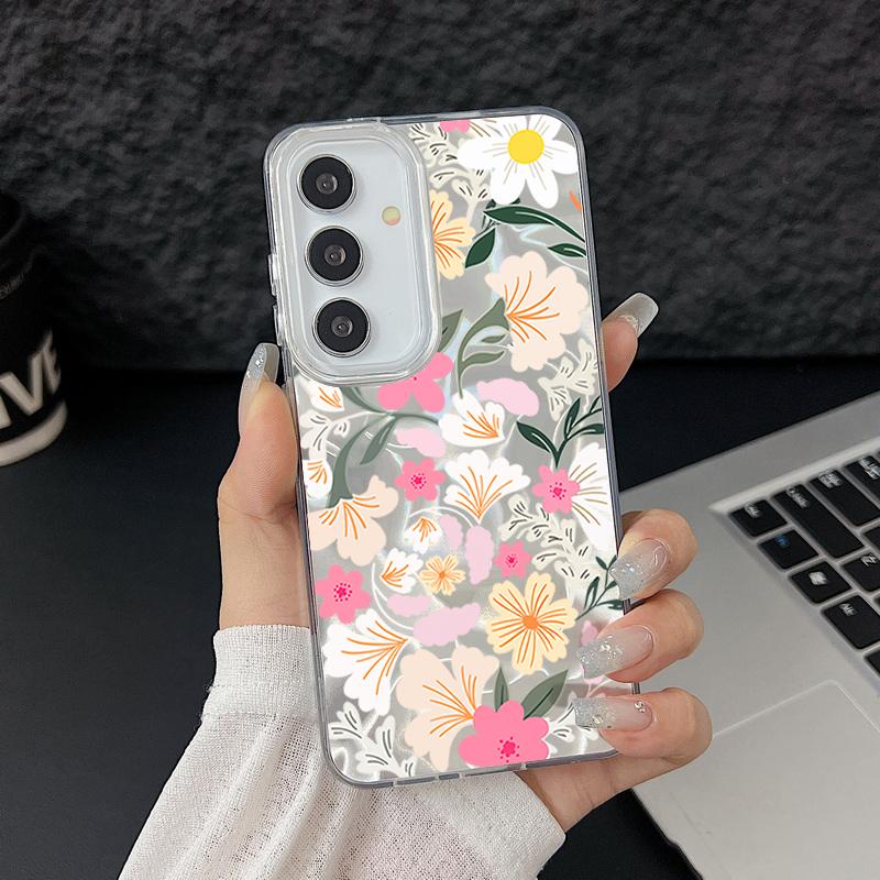 Coque Rigide Laser Fleurs Colorées Pour Samsung Galaxy S25 S24 S23 Ultra S24 FE S22 Plus A56 A55 A15 A16 A35 A25 A54 5G