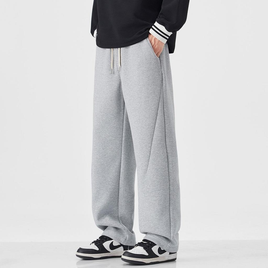 Retro trendy brand elastic waist sweatpants men's spring new loose wide-leg straight casual pants men