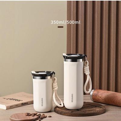 Dvouvrstvý vakuově izolovaný hrnek na kávu s výklopným uchem, termoska z nerezové oceli 304, venkovní přenosná sportovní láhev na vodu, jednobarevný pohár na vodu