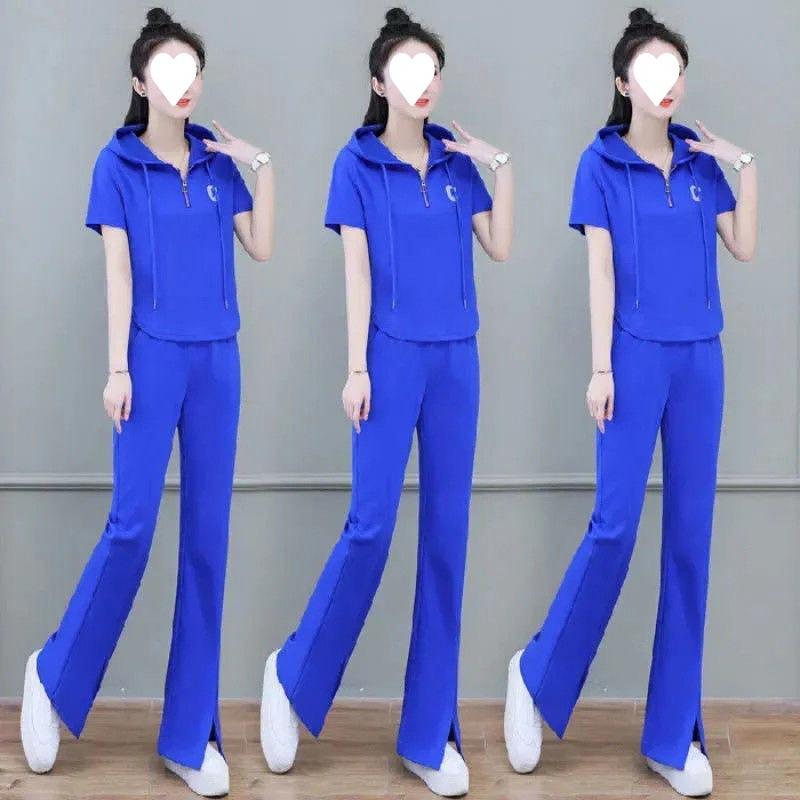 Fashionable Sports Suit for Women, Summer Short-sleeved Trousers, Versatile Hooded Casual Two-piece Set