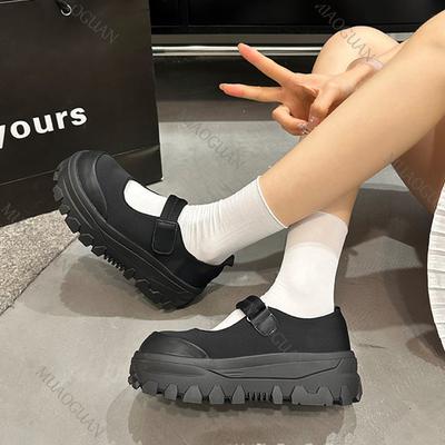 Scarpe Mary Jane Nere Retro con Fondo Spesso Scarpe da Ginnastica Chunky con Tacco Alto per Donna Scarpe Singole a Bocca Bassa Primavera Autunno