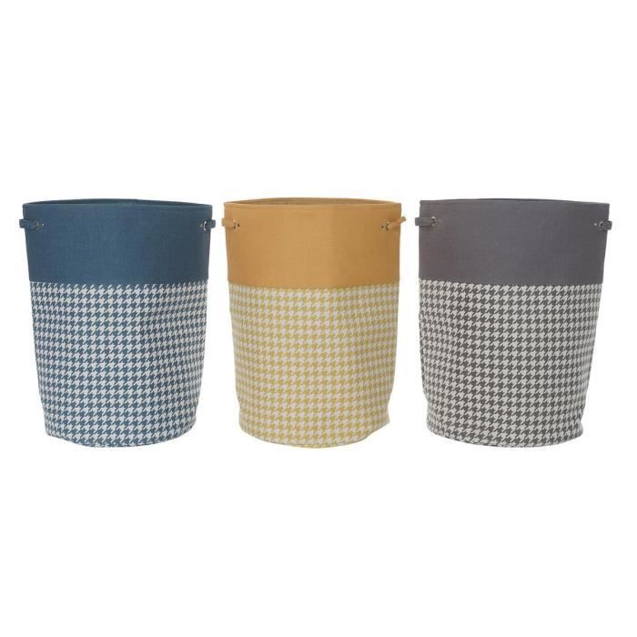 Panier à linge - Noname - Pied de coq - Gris, bleu, jaune - 40 x 40 x 60 cm - 3 unités