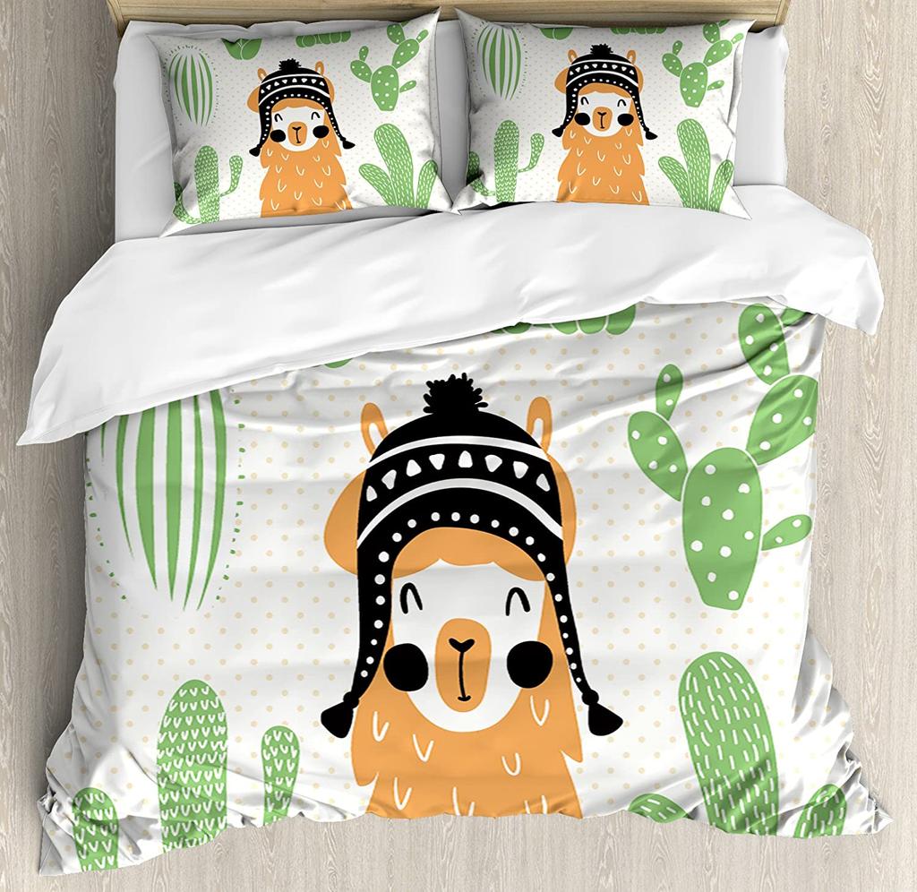 Llama Bedding Set Cute Llama With Candy Cane Hearts Fun Pat 3pcs Duvet Cover Set Bed Set Quilt Cover Pillow Case Comforter Cover
