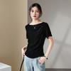 One collar vinegar fiber short sleeved T-shirt for women in 2026 summer, versatile and slimming, pleated waist cinching top