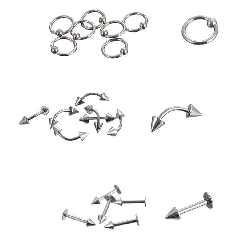85PCS/Set Stainless Steel Eyebrow Bar Tongue Lip Nose Pircing Ear Studs Stainless Steel Mixed Body Jewelry Fashion Piercing Set