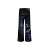 American High Street Striped Graffiti Flare Jeans Unisex Loose Distressed Denim Pants